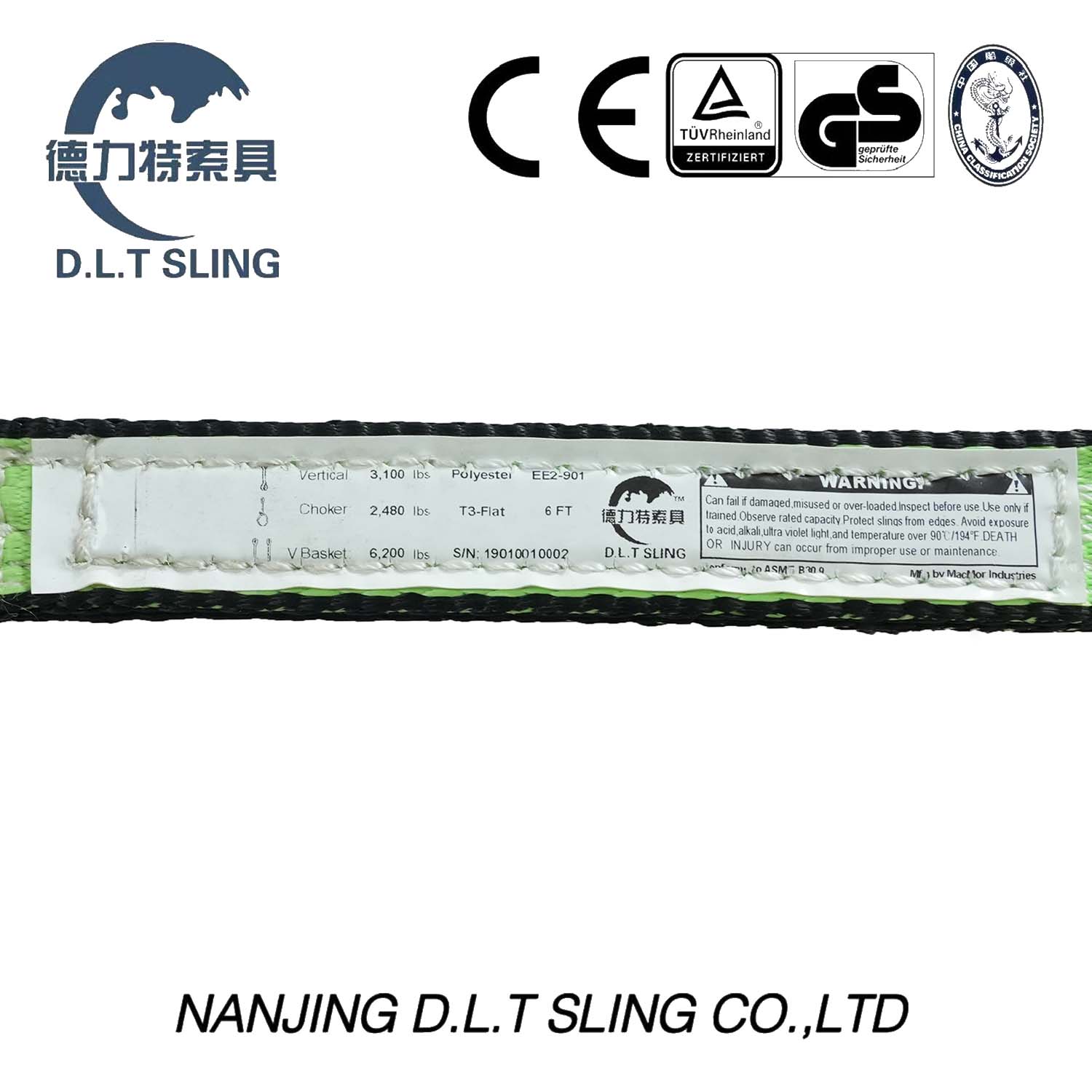 Tow Straps with CE, GS Certificates Fluorescent Green